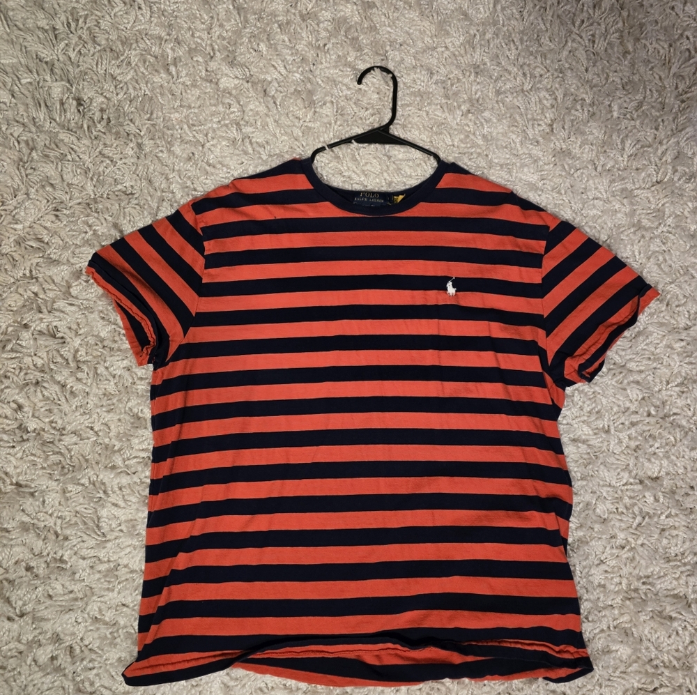 Polo Ralph Lauren Red and Navy Striped T-Shirt- Large